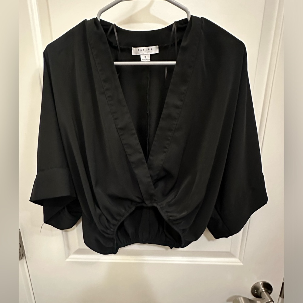 Favlui black stylish medium length sleeve top